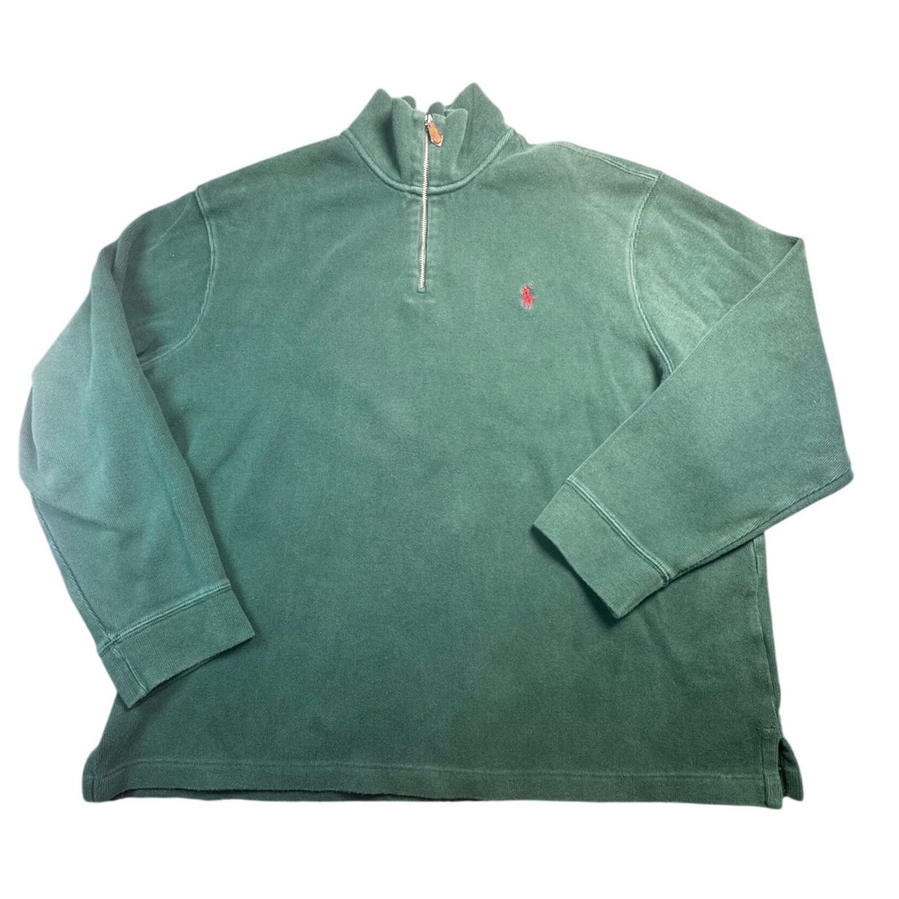 Polo Ralph Lauren Mens XXL Green 1/4 Zip Pullover‎ Cotton Sweater Red Pony Logo